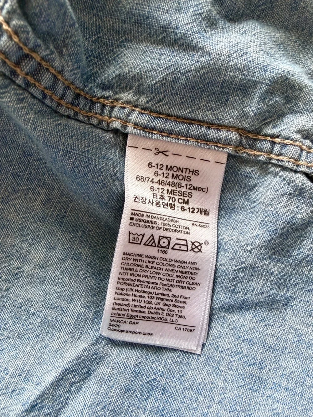 Baby Gap Denim Shirt Chambray Shirt Long Sleeve Button Up Size 6-12M